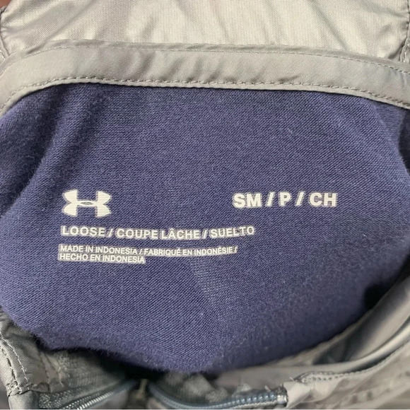 Under Armour Windbreaker Woman Small  Loose  1/4 Zip Hood Long Sleeve Blue Gray - Picture 6 of 11